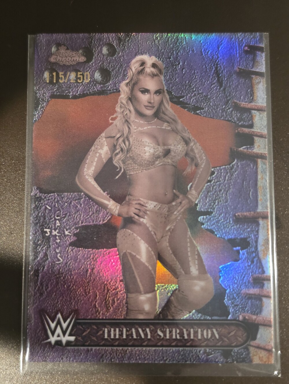 Tiffany Stratton 2025 Topps Chrome WWE Cactus Jack Purple Refractor #115 of 250